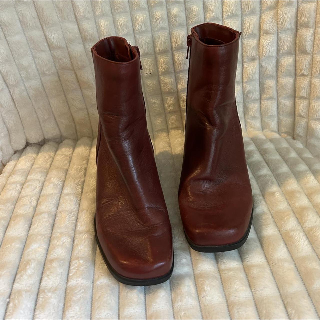 dark red leather y2k autumn booties-gilmore girl... - Depop