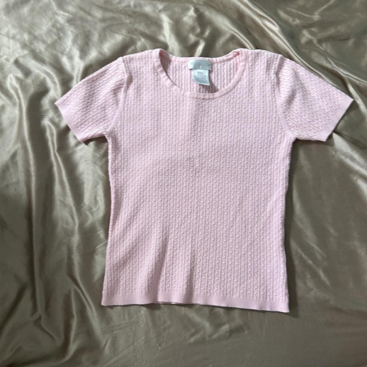 Pastel Pink Knit Short Sleeve sweater style shirt... - Depop