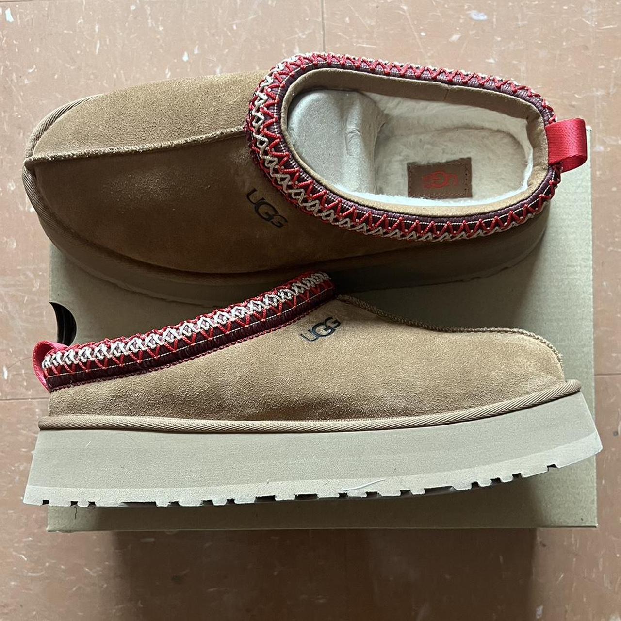 UGG Women's Tan and Red Slippers | Depop