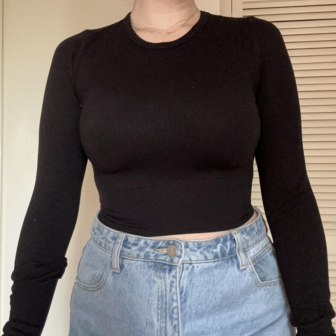 Glassons black ribbed crop long sleeve Size... Depop