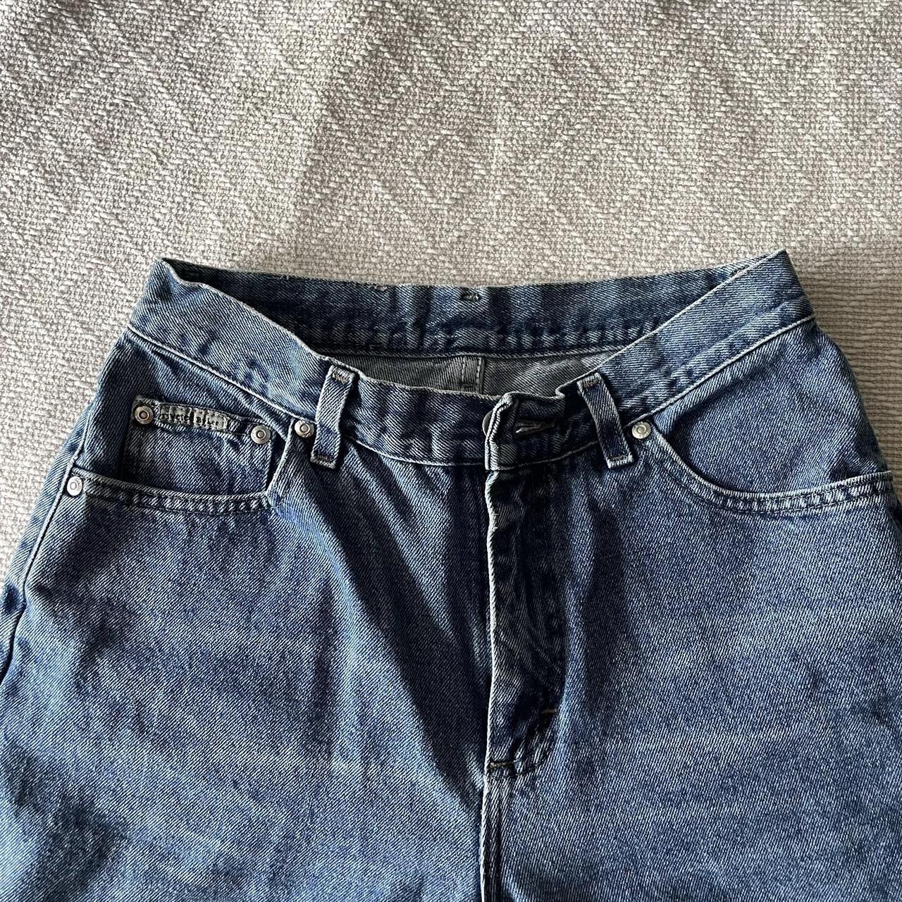 baggy straight leg medium wash jeans waist: 26in... - Depop