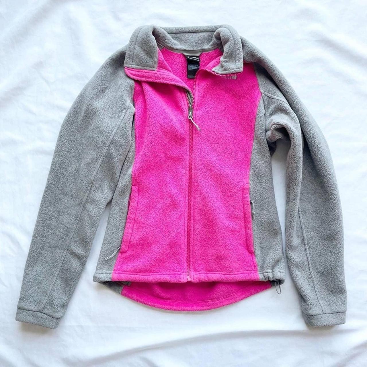 The North Face Grey & Pink Fleece Jacket Size... - Depop