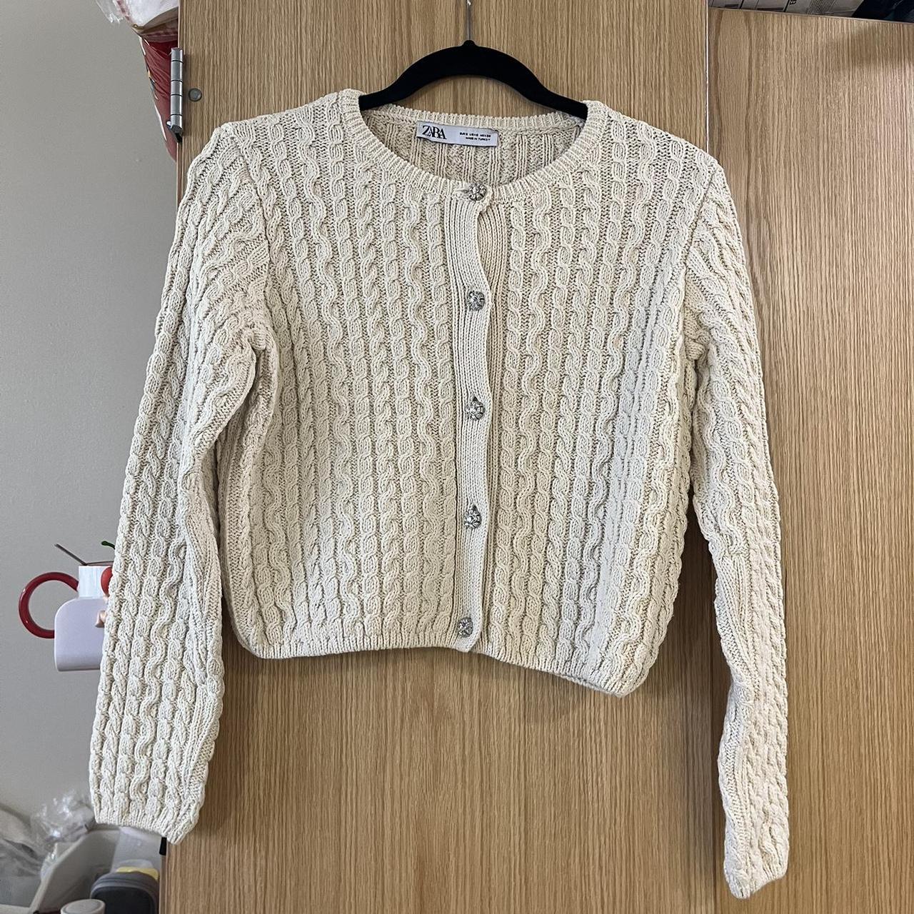 Zara cream knit cardigan with jeweled buttons Such... - Depop