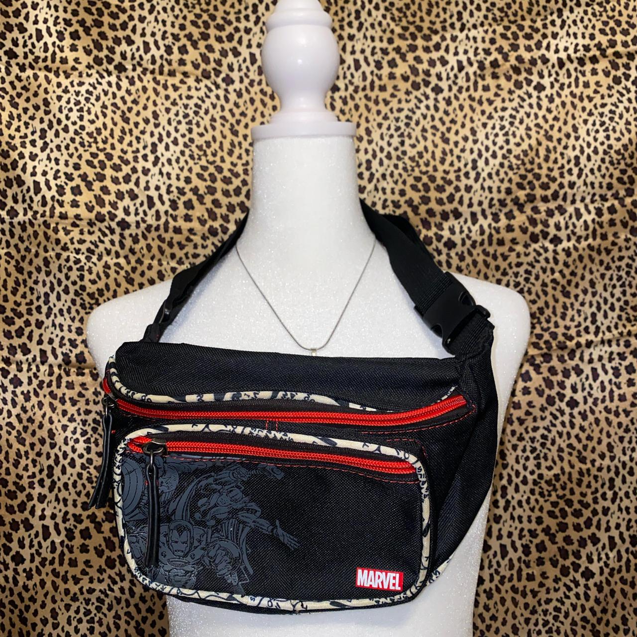 black white and red marvel comics fanny pack iron. Depop