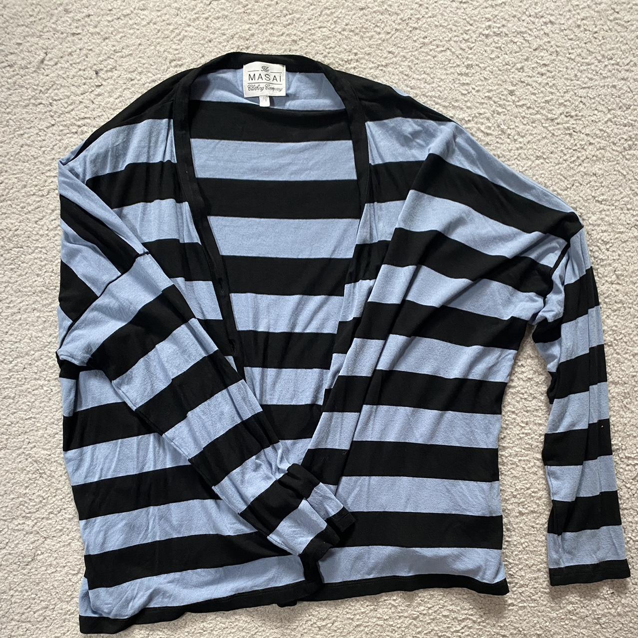 BLACK AND BLUE STRIPED CARDIGAN perfect for... Depop