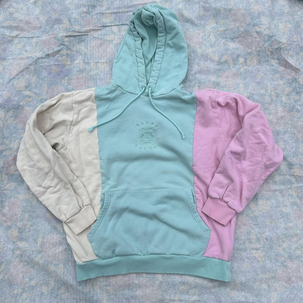 Teddy Fresh Women's Blue and Pink Hoodie | Depop