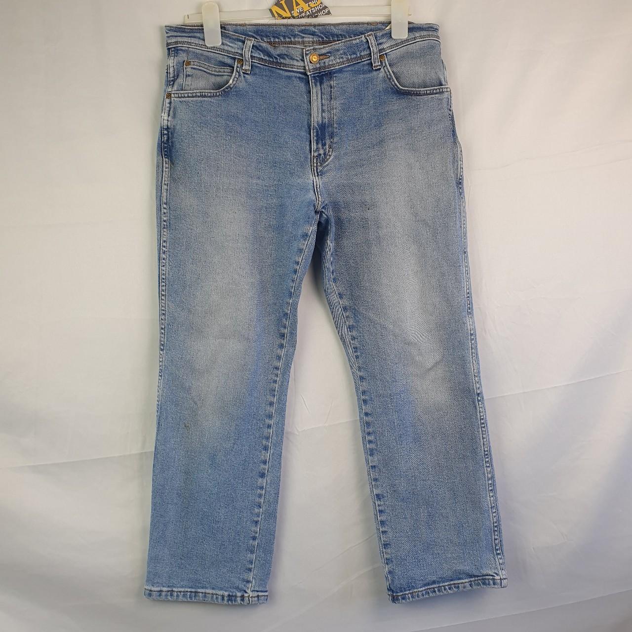 light blue straight leg wrangler jeans waist... - Depop