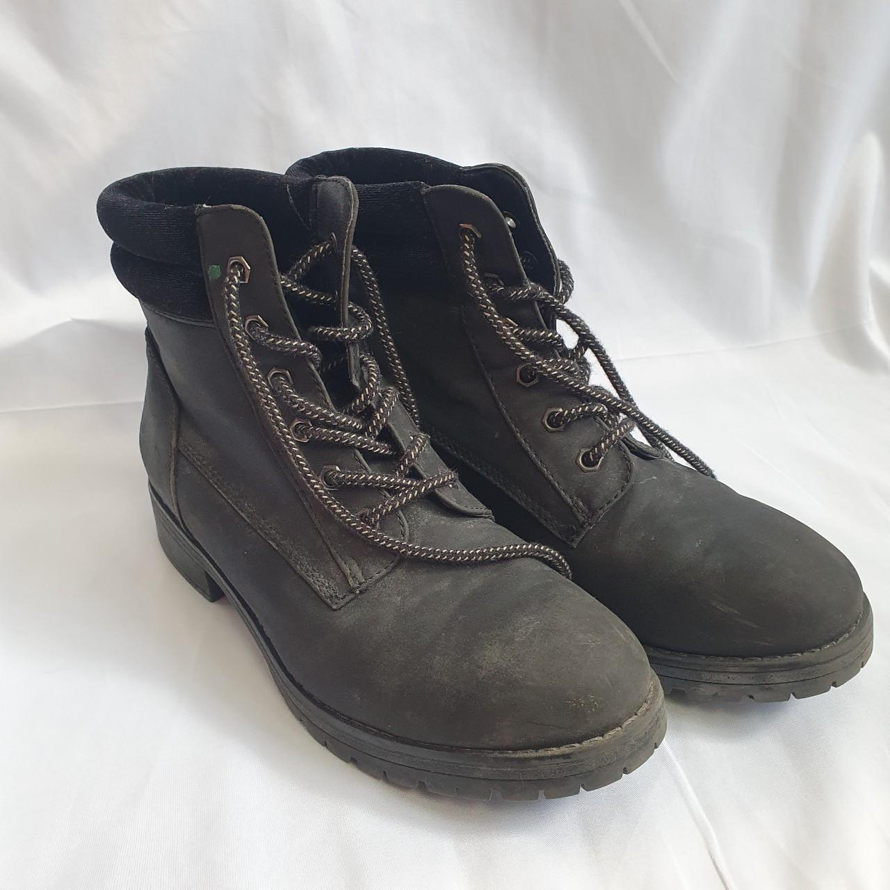 black primark faux leather ankle boots size 38 fit... - Depop