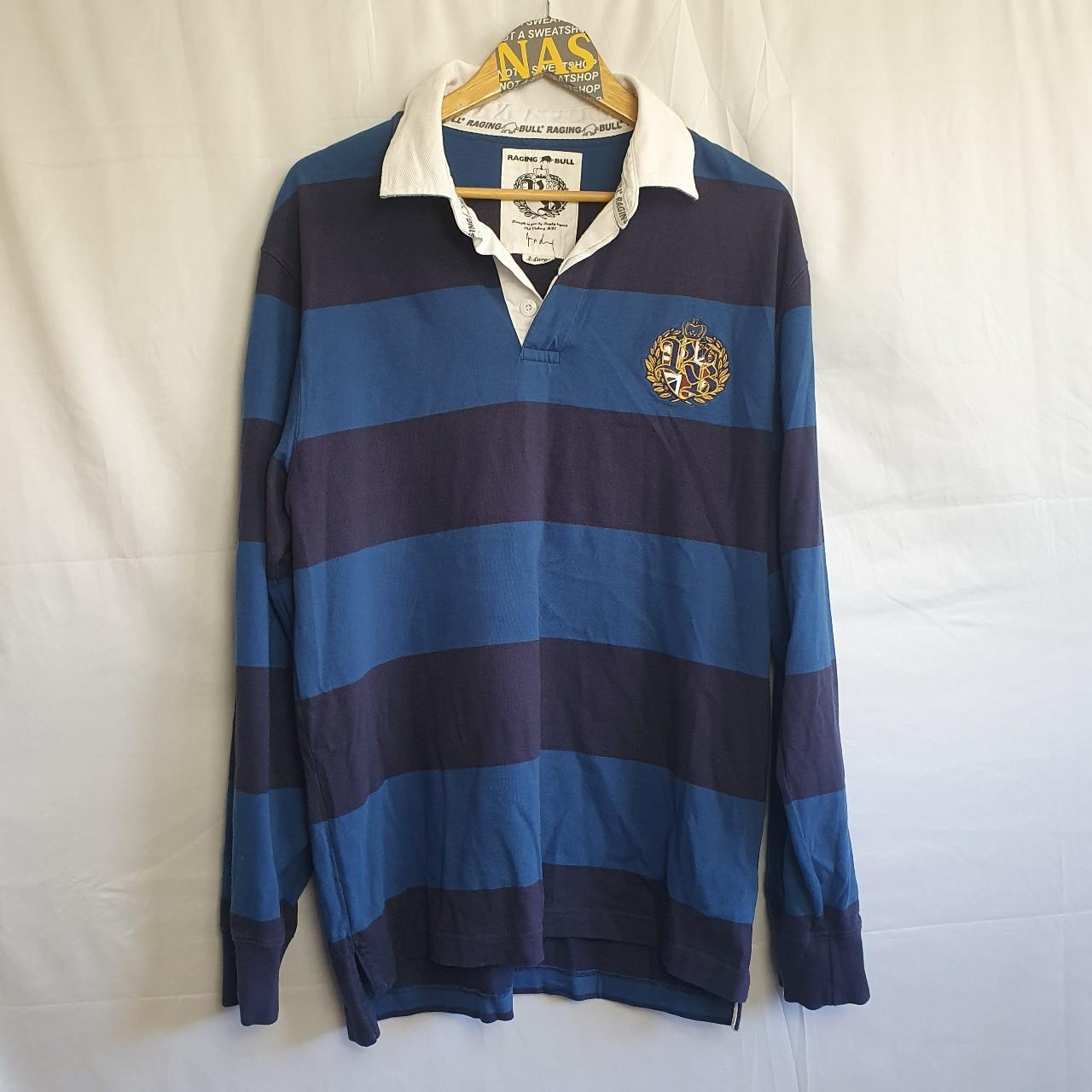 Navy striped rugy polo shirt long sleeve Raging... - Depop