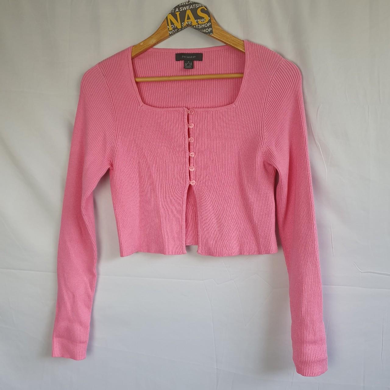 pink square neck cropped cardigan top primark size... - Depop