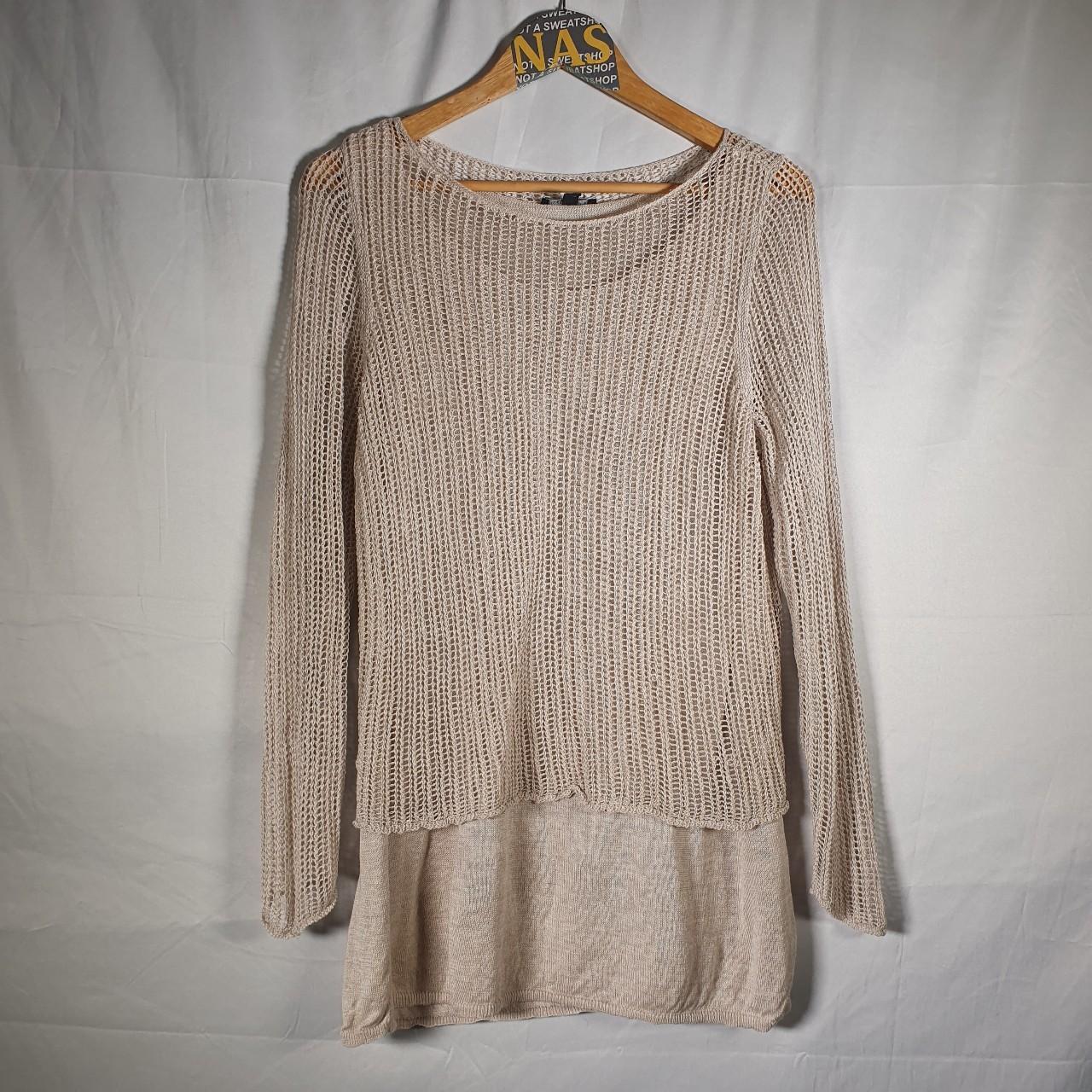 eileen fisher beige crochet layered jumper size... - Depop