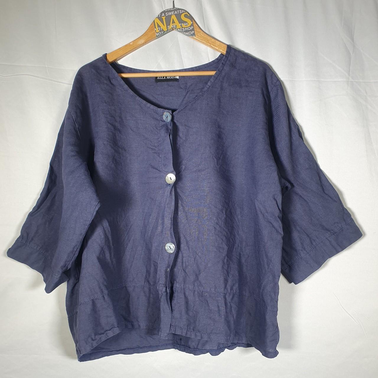 navy ella moda linen over-sized blouse size... - Depop