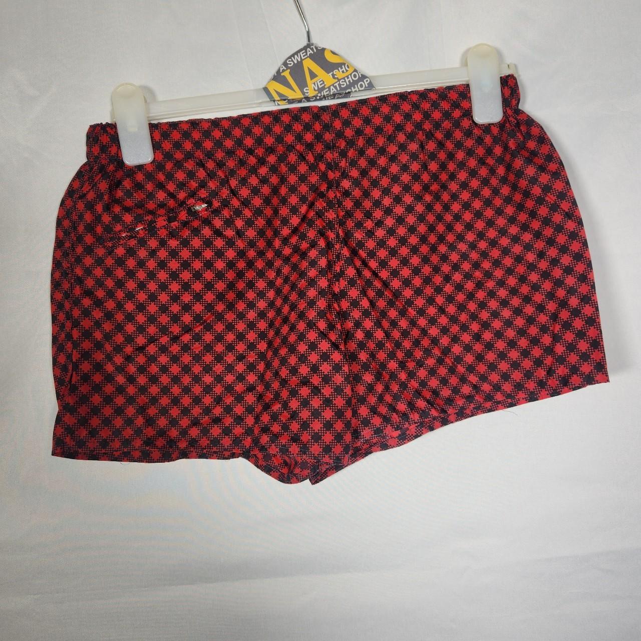 red black short shorts size med waist 29" made of... - Depop