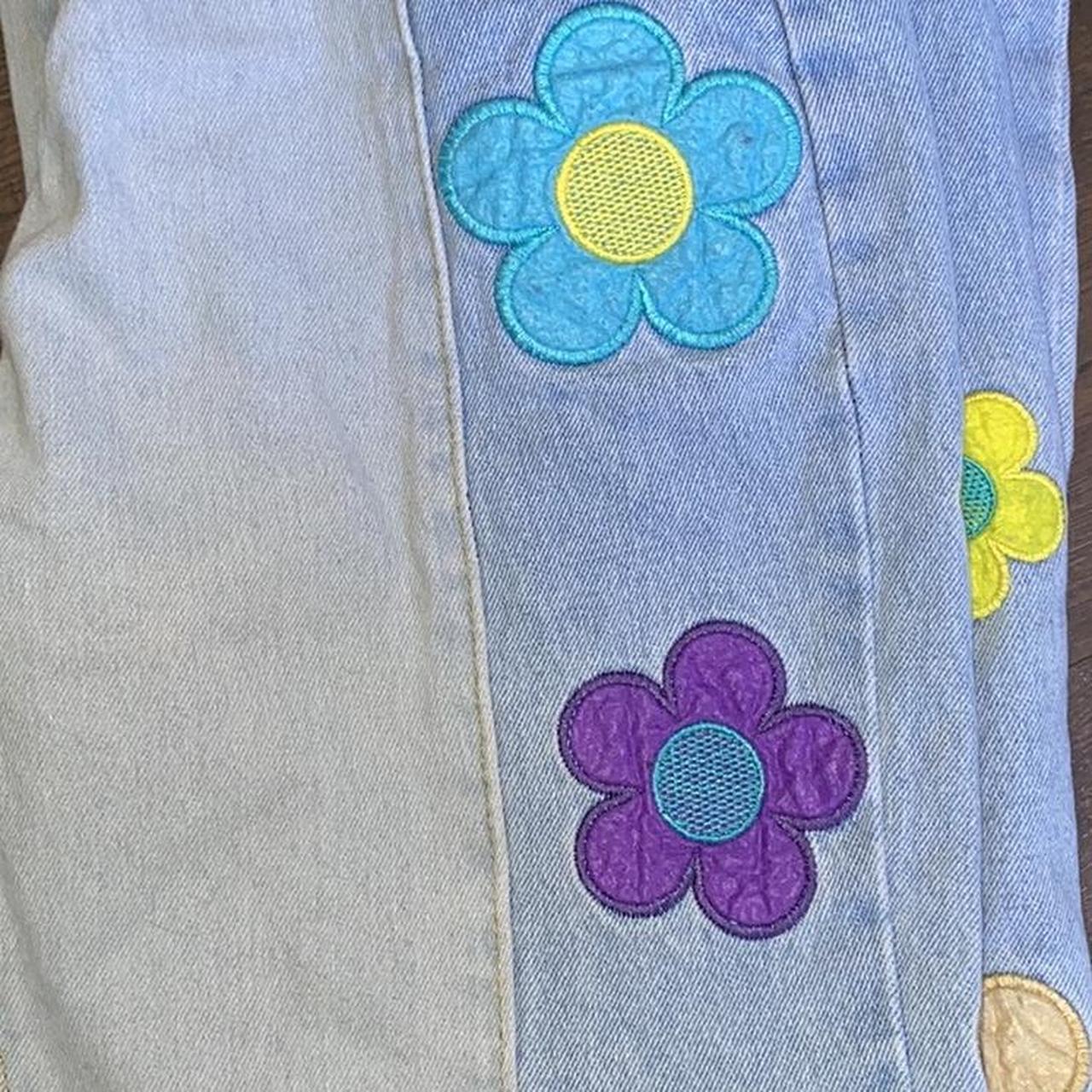 Flower Patchwork Flare Jeans y2k inspired light... - Depop