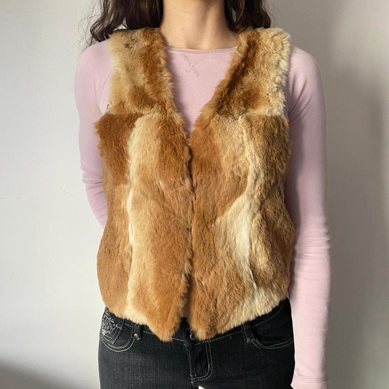 CREAM FUR VEST JACKET This sleeveless... Depop