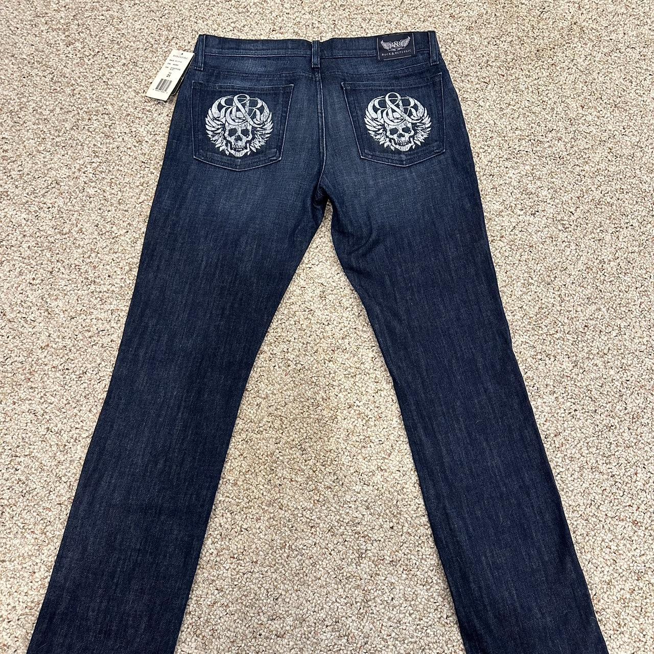 crazy y2k biker grunge rock & republic skull jeans... - Depop