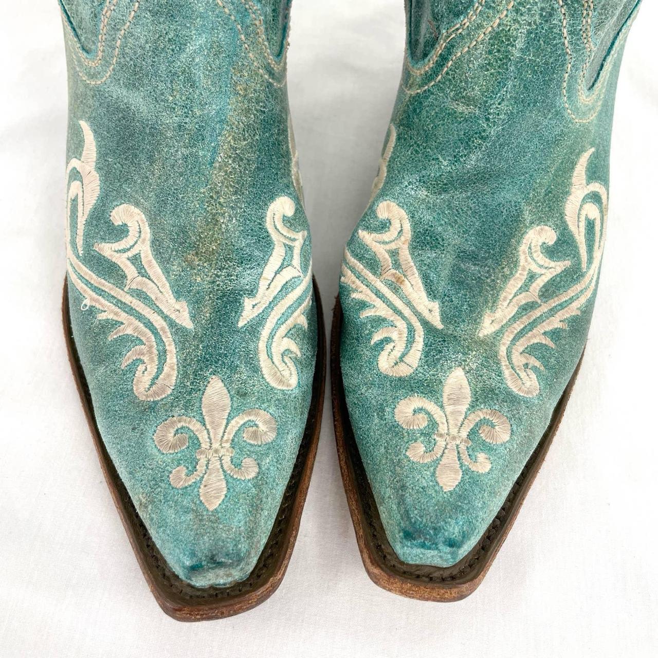 Corral Cortez Fleur-De-Lis Turquoise Blue Cowgirl... - Depop