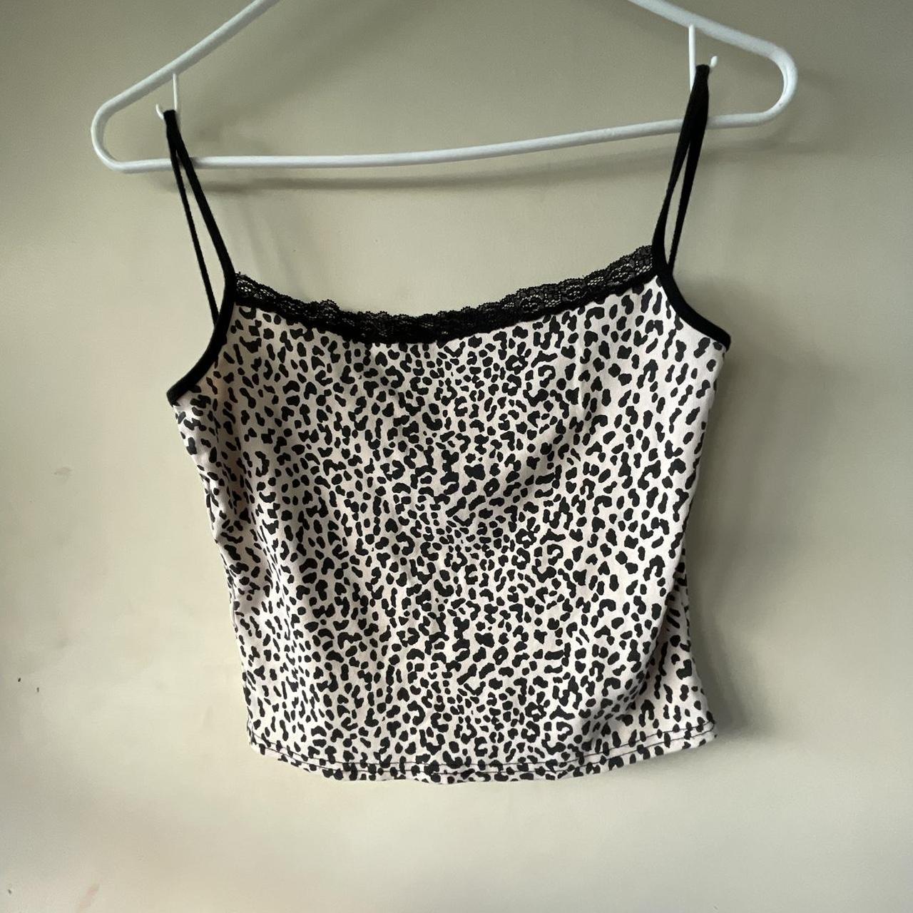 Small cheetah print cropped top with black spaghetti... - Depop