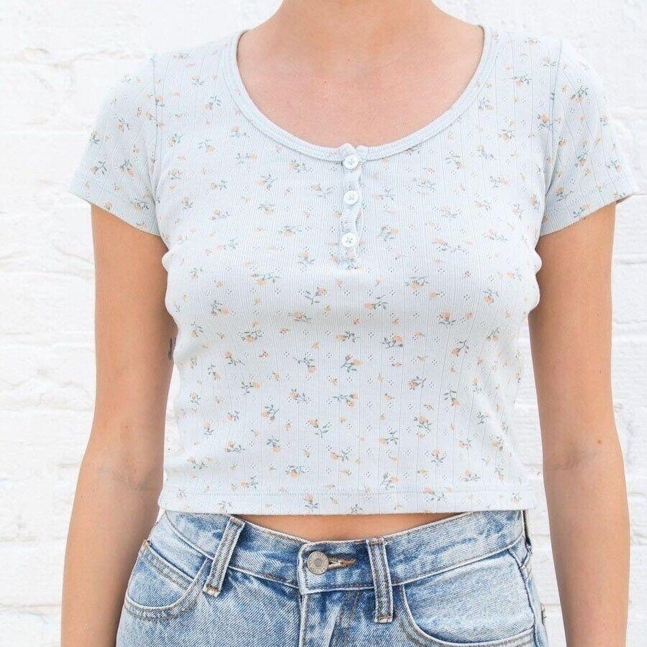 Brandy Melville Blue floral zelly top No flaws... Depop