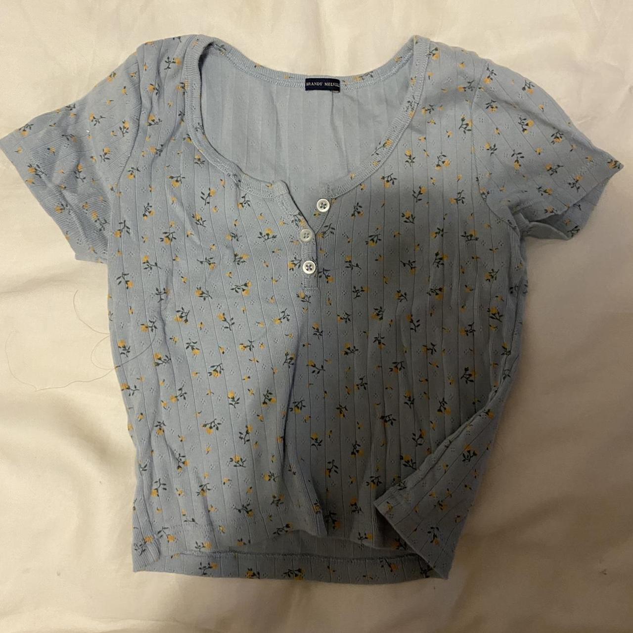 Brandy Melville Blue floral zelly top No flaws... Depop