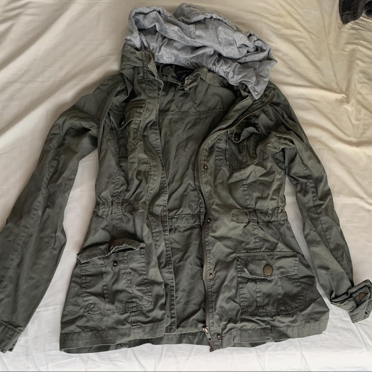 Army green coat that is lightweight and has a... Depop