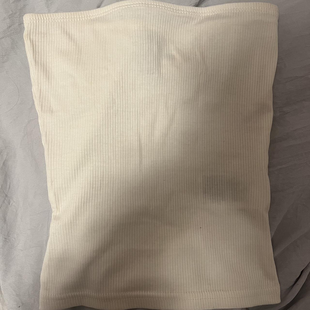 white tube top, full length, ribbed, kind of see... - Depop
