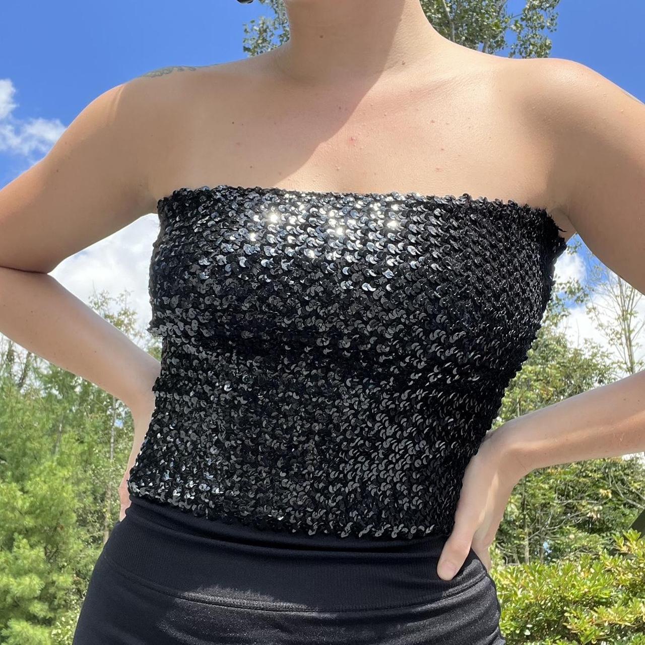 Black sequin tube top/ anything you want. No size... - Depop
