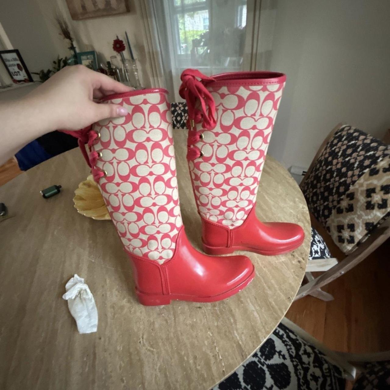 Red coach rain boots