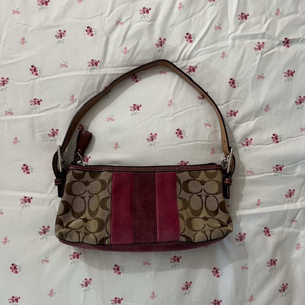 Coach, Bags, Classic Coach Wristlet Signature Brown Canvas With Pop Of  Pink Colour