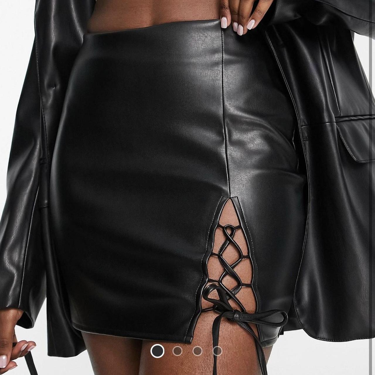 Black faux leather lace up mini skirt best sale