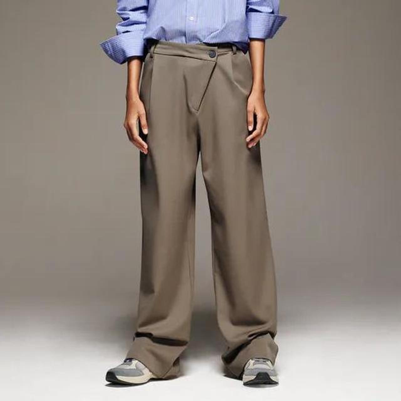 Zara asymmetrical full length trouser pants in tan!... Depop