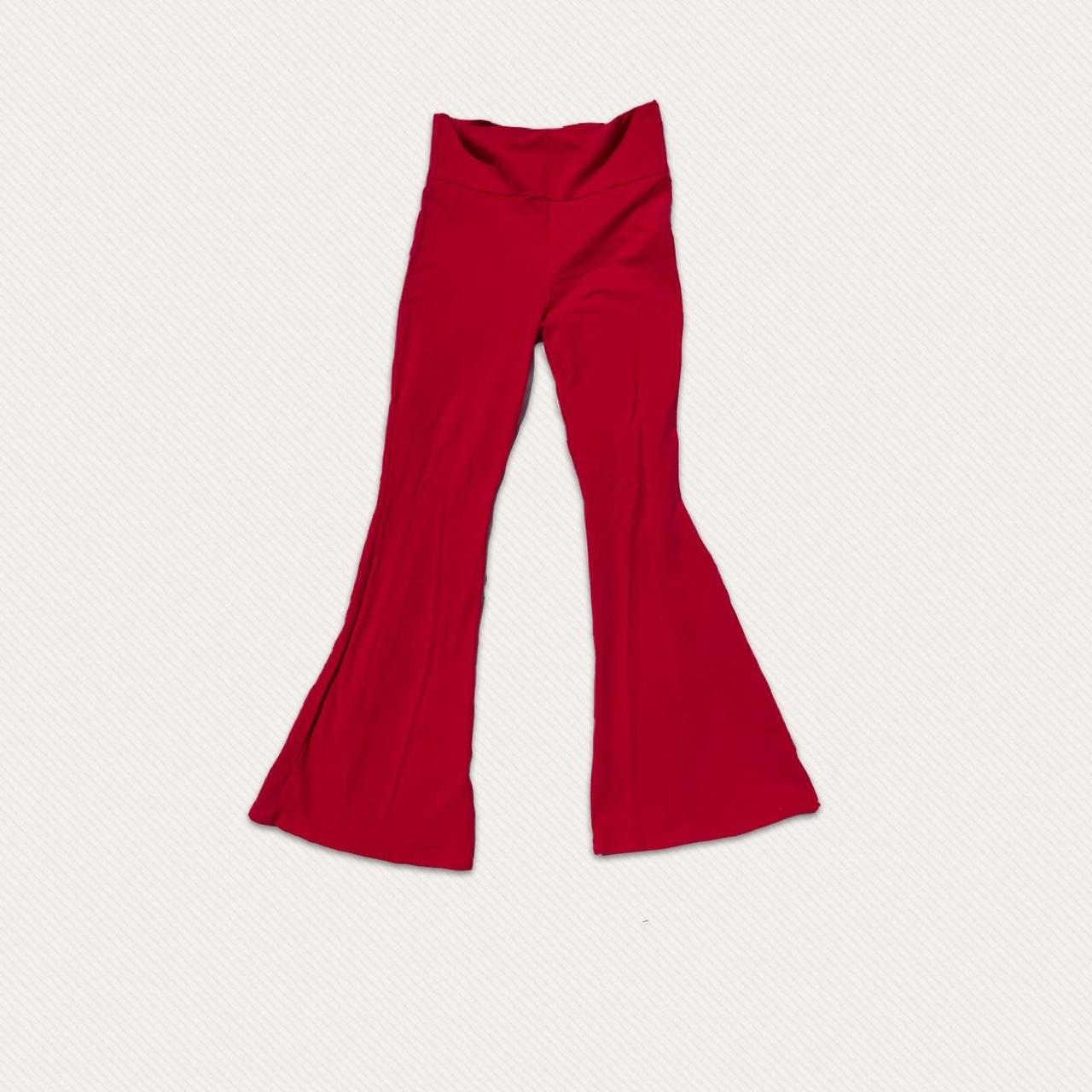 Red High Waist Flare Pant can be folded down for a - Depop