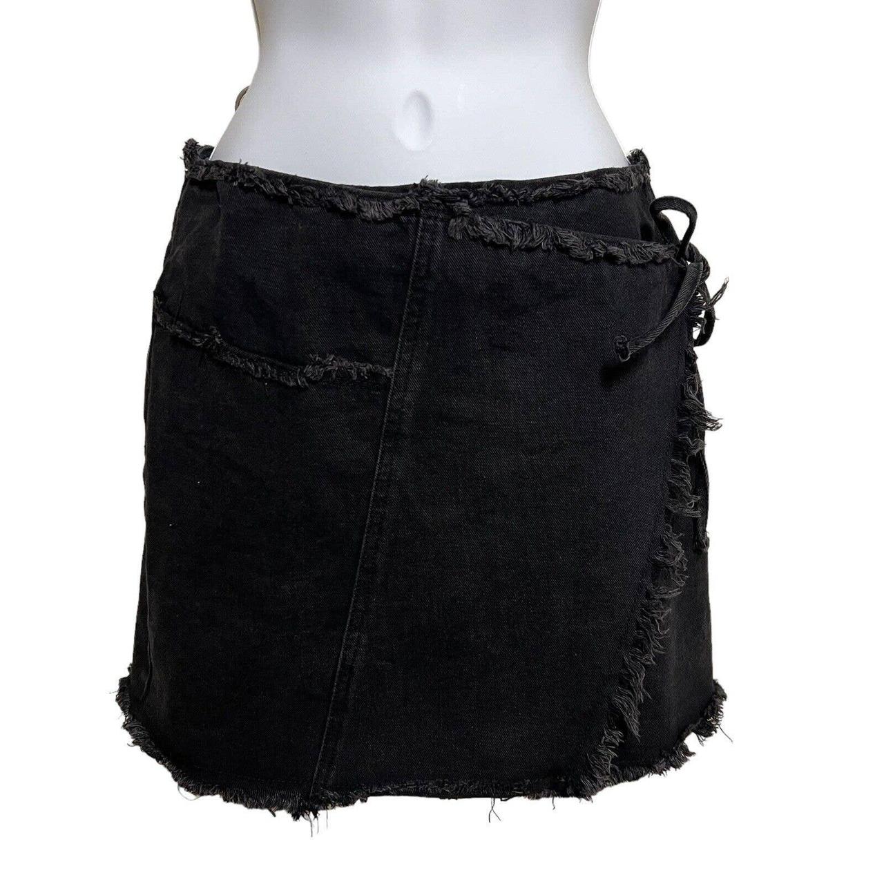 Cotton On Women s Denim Frayed Wrap Black Boho Mini