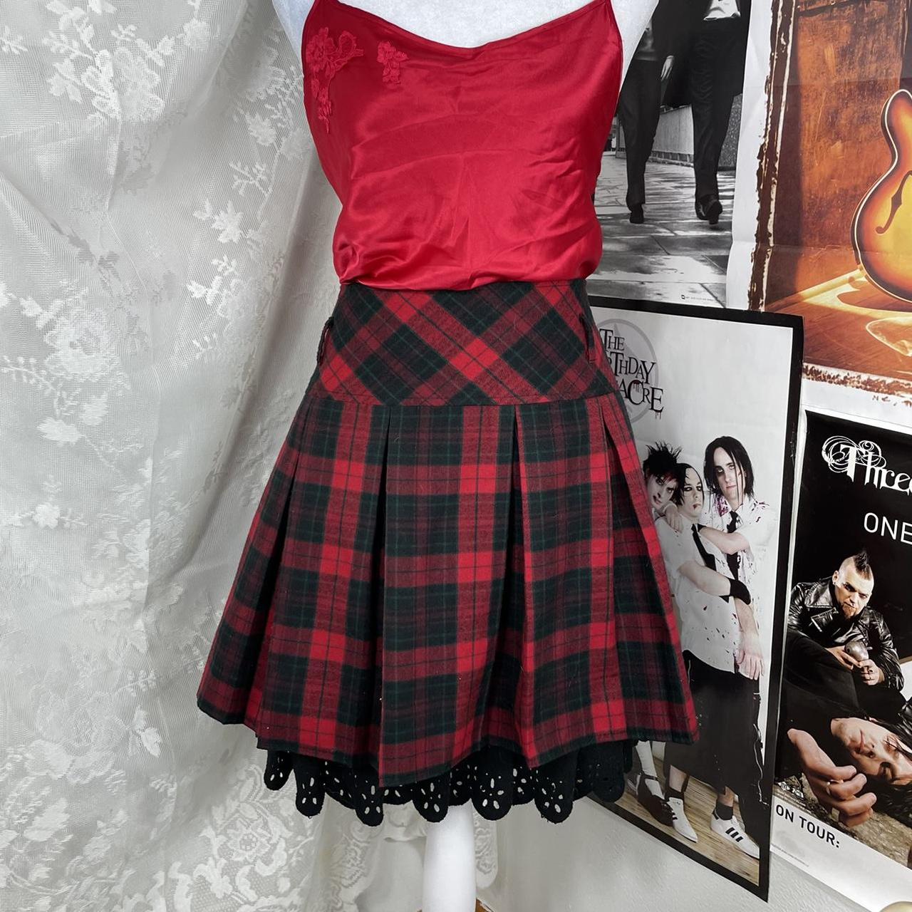 Pleated logitud plaid mini skirt xl