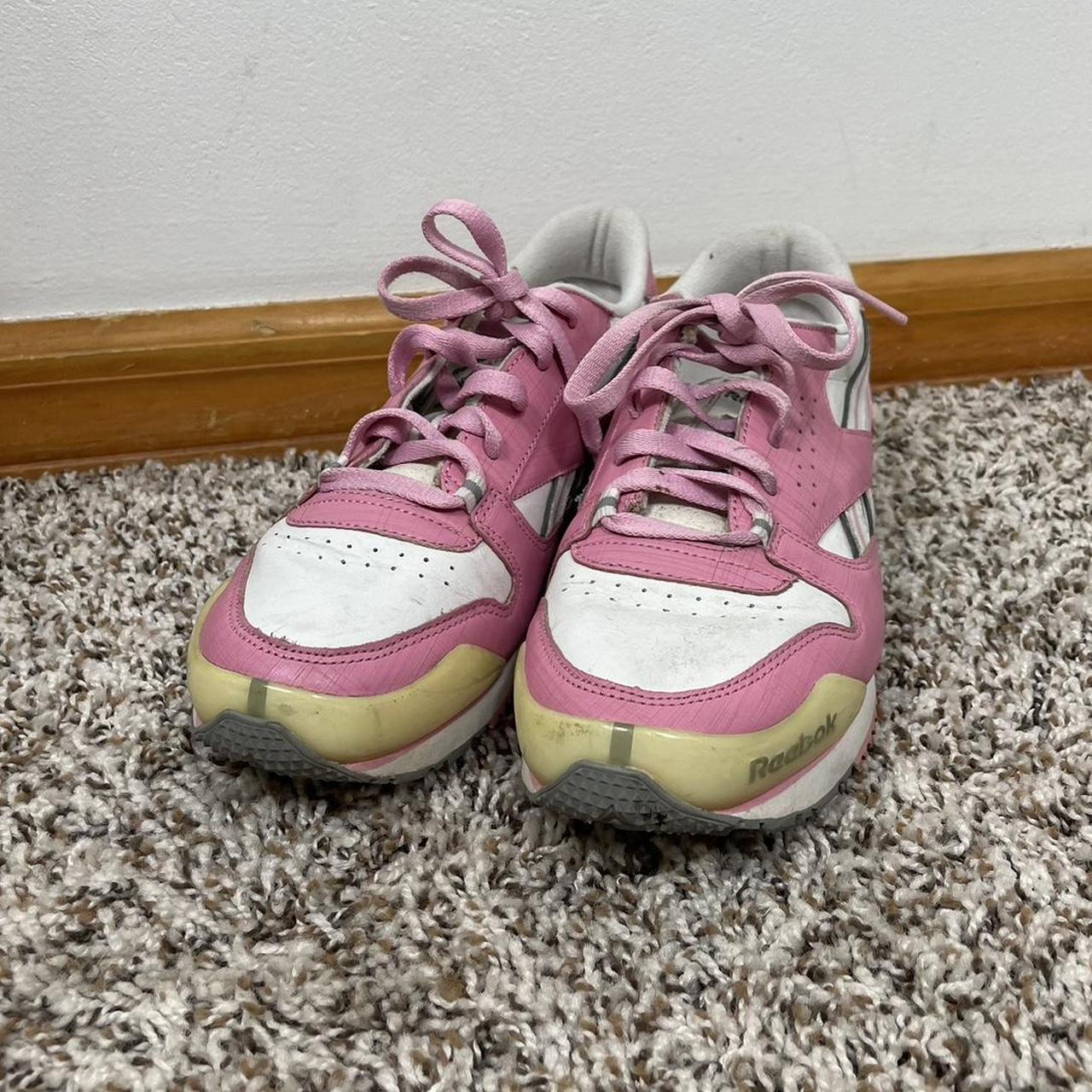 pink and white reebok classics