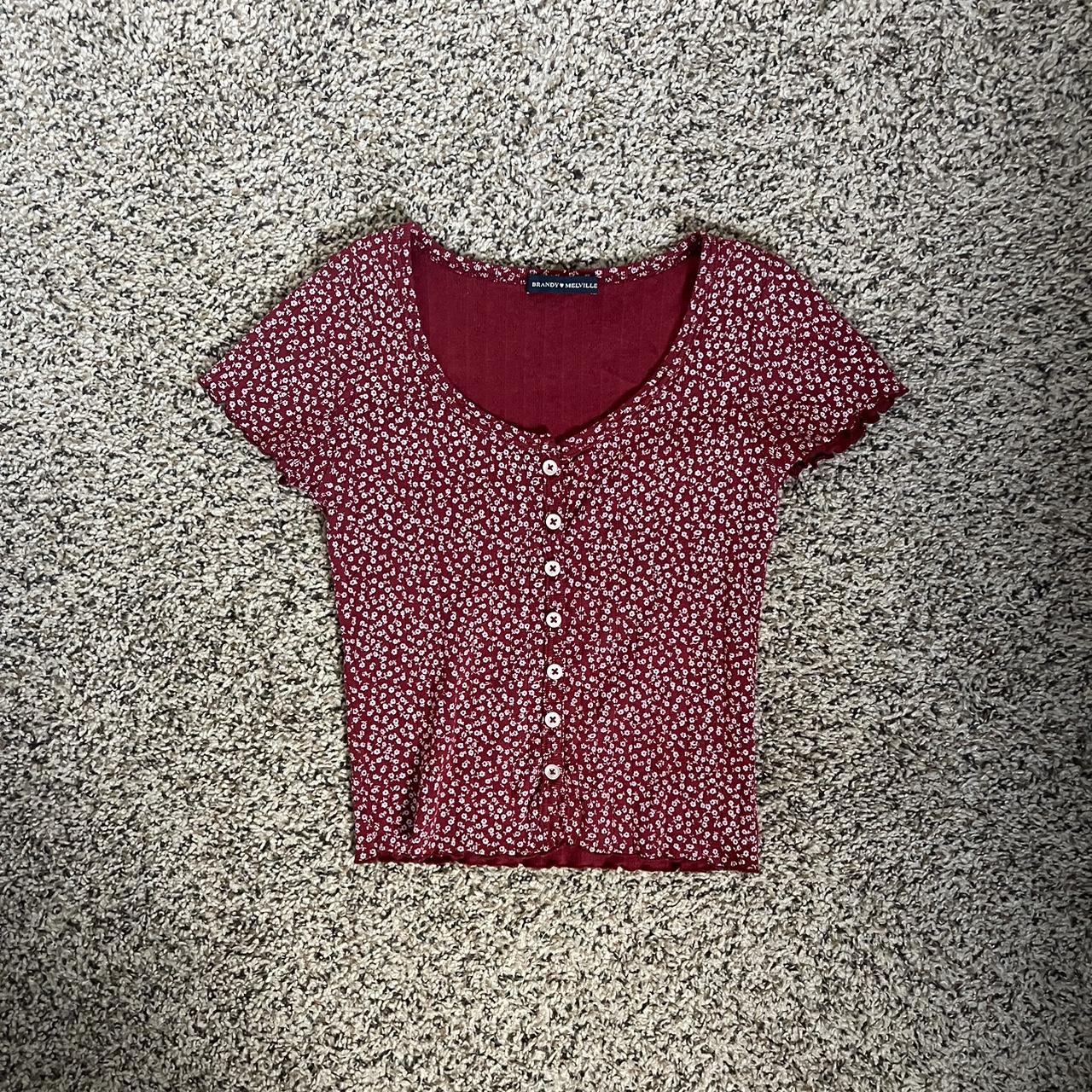 White and red floral top from Brandy Melville - Depop