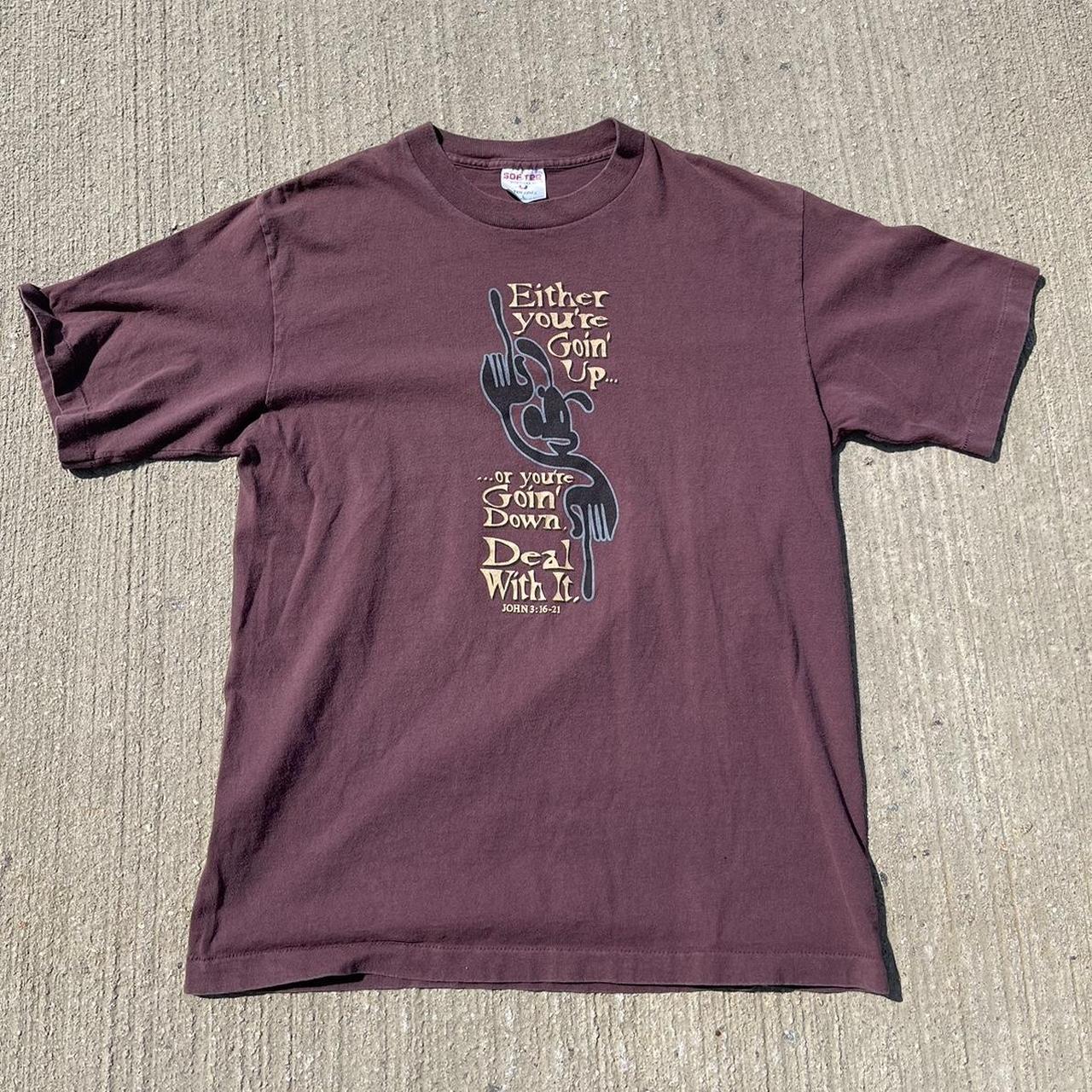 Softee Men's Burgundy and Cream T-shirt | Depop