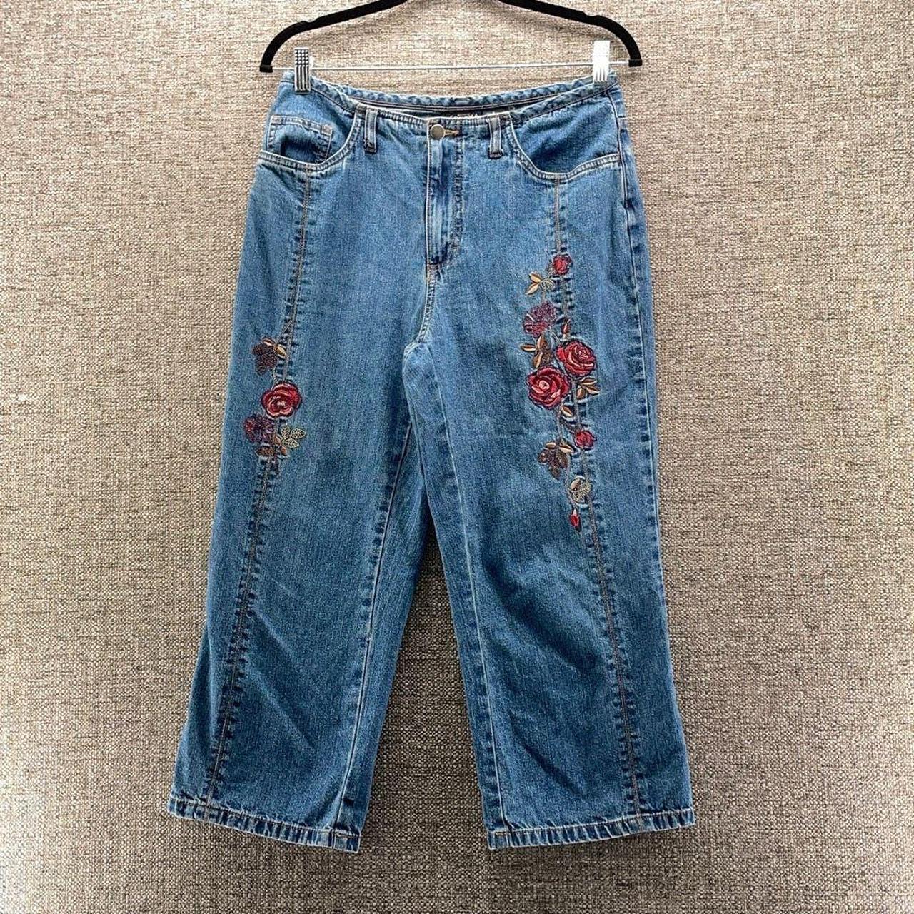 Vintage Capri Jeans 8 Medium Wash Hi Rise Embroidery - Depop