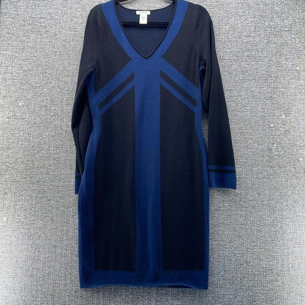 Max Studio Dress Large Navy Blue V Neck Long Sleeve Depop