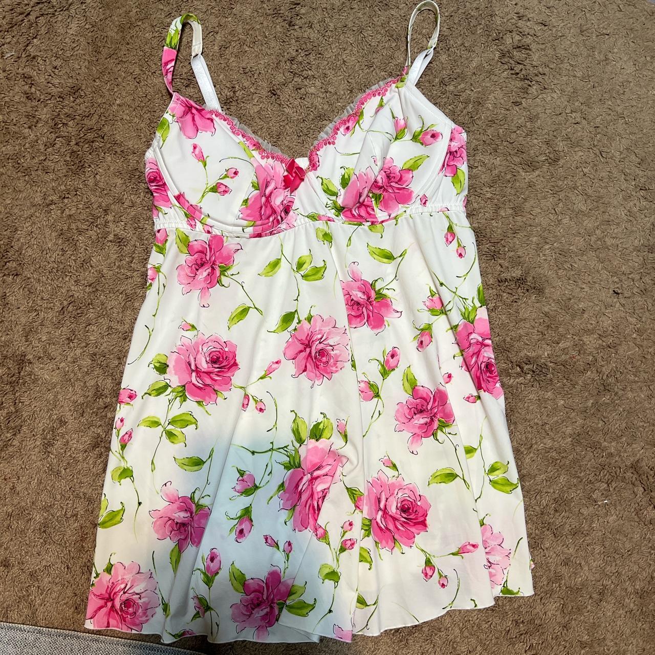 Gorgeous pink flower slip dress, is definitely made... - Depop