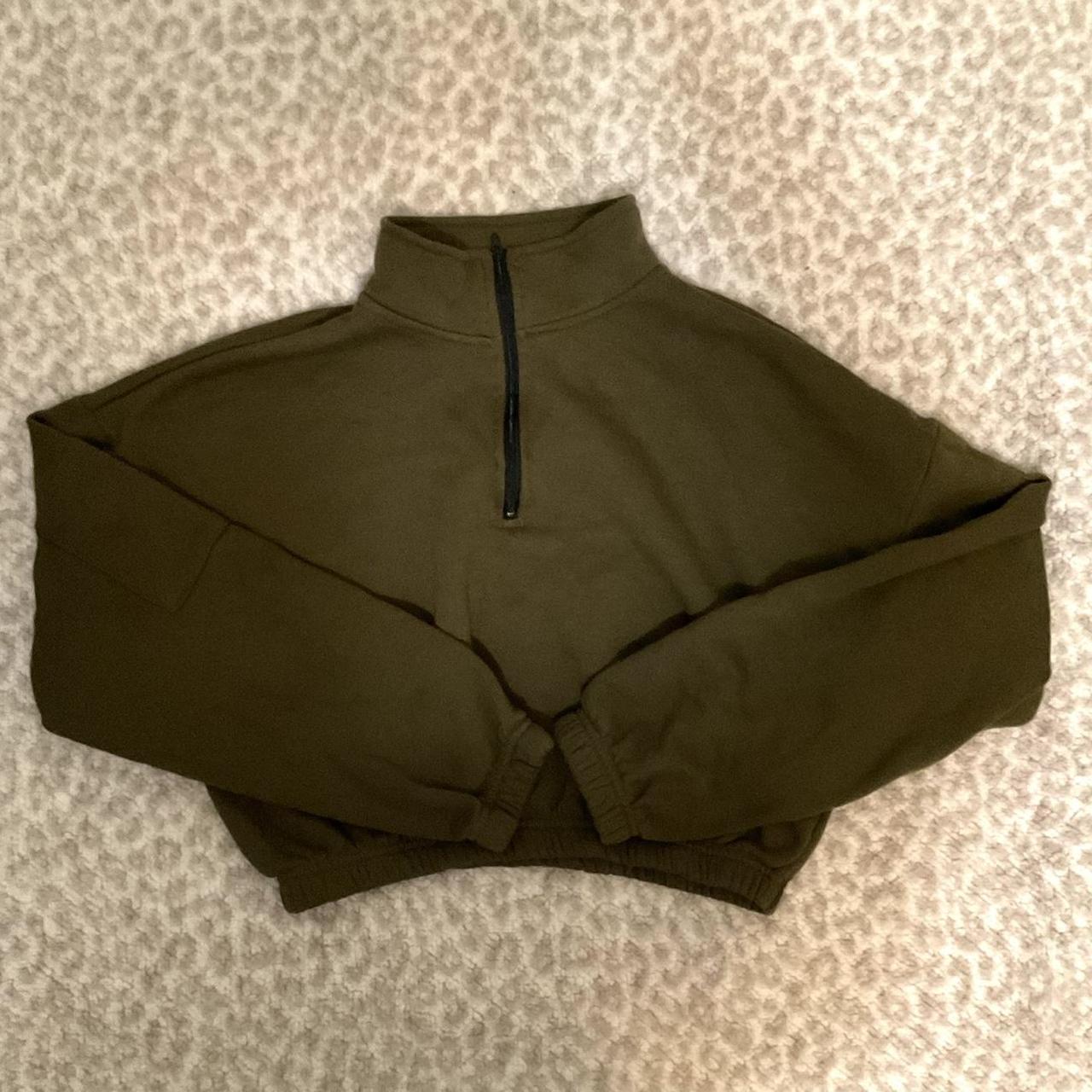 Green half zip up cropped sweater - Depop