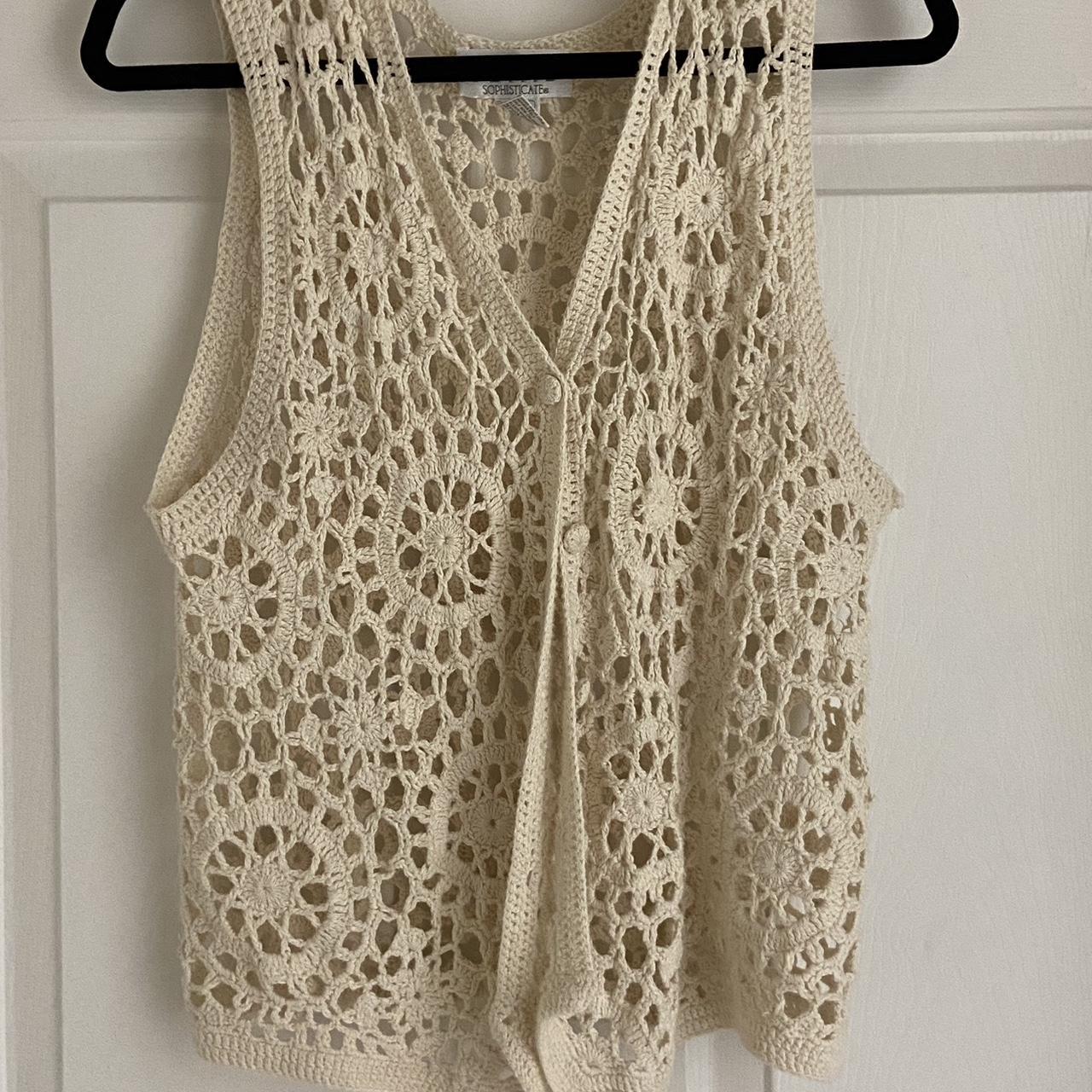 cream crochet vest, fits small - medium one of the... - Depop