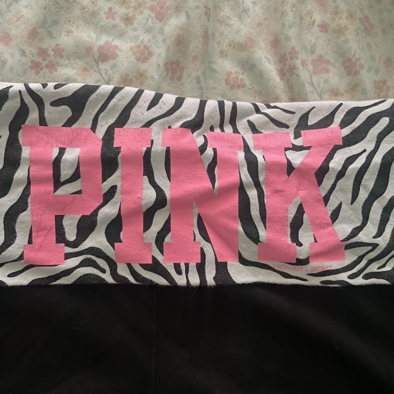 Y2k wide fold over Pink zebra print yoga leggings!... - Depop