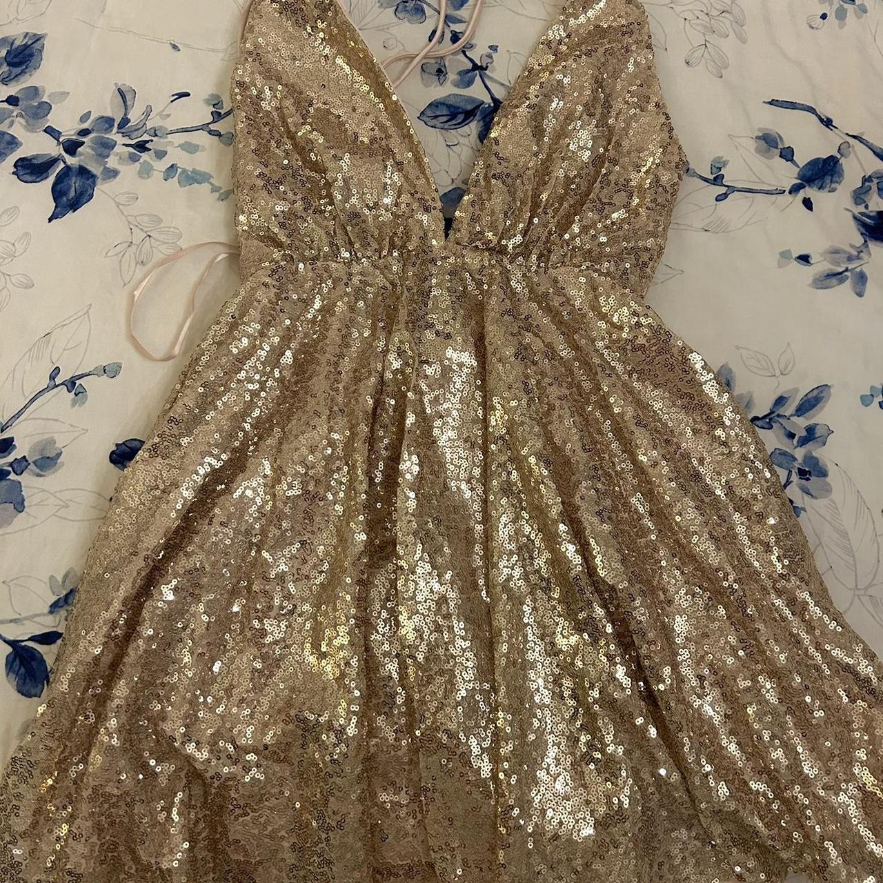 Hello Molly gold sparkly dress Never worn // mini... - Depop