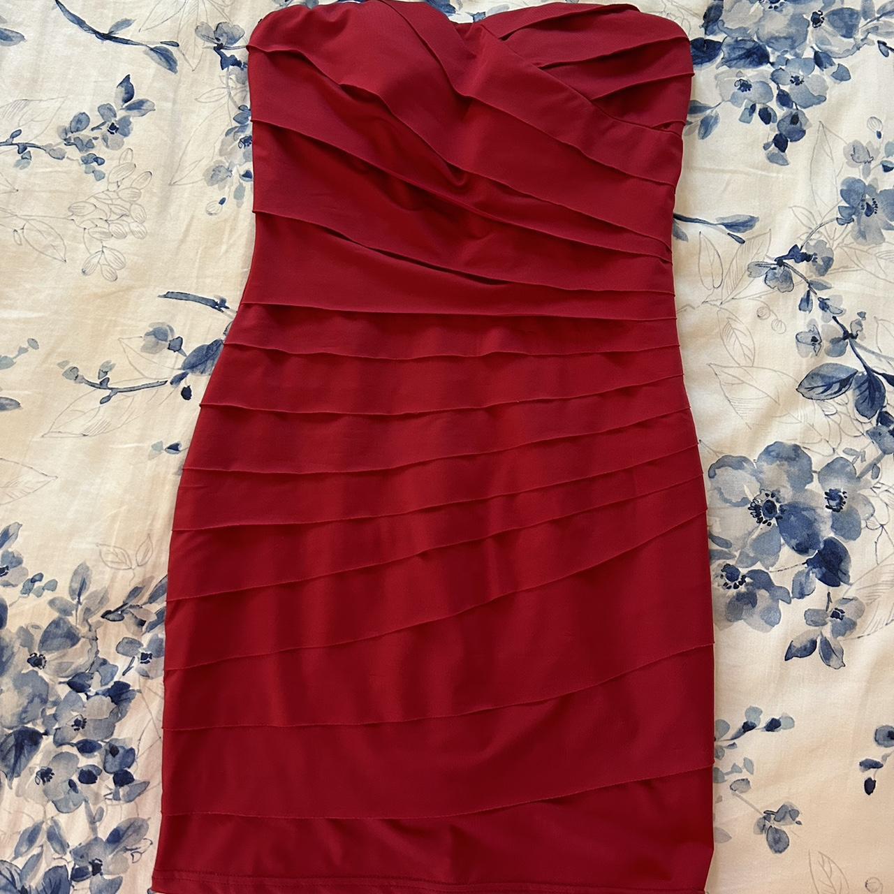 Red strapless mini dress bought from consignment... - Depop