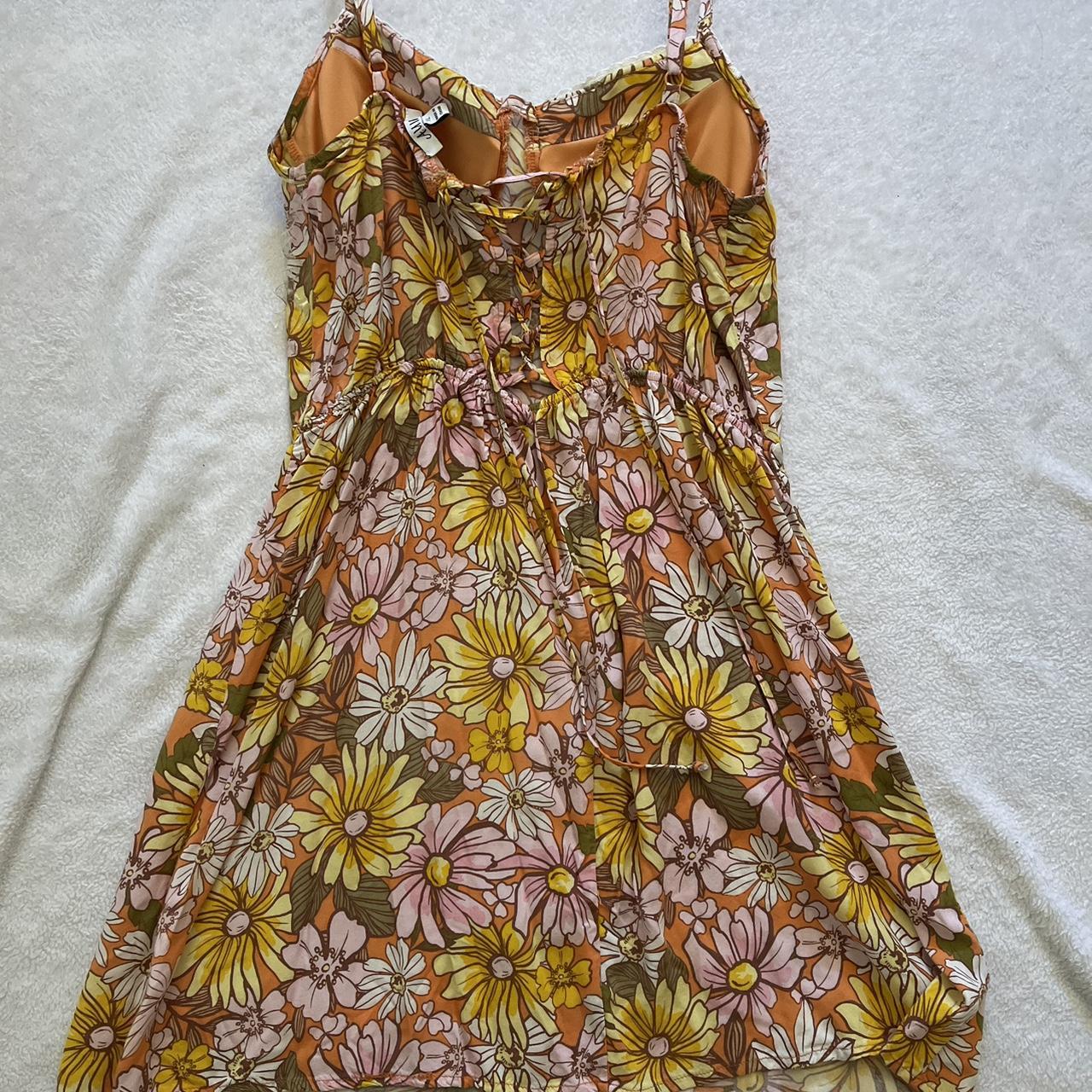 🌻70’s orange floral slip dress with lace 🌻 Size XL,... - Depop