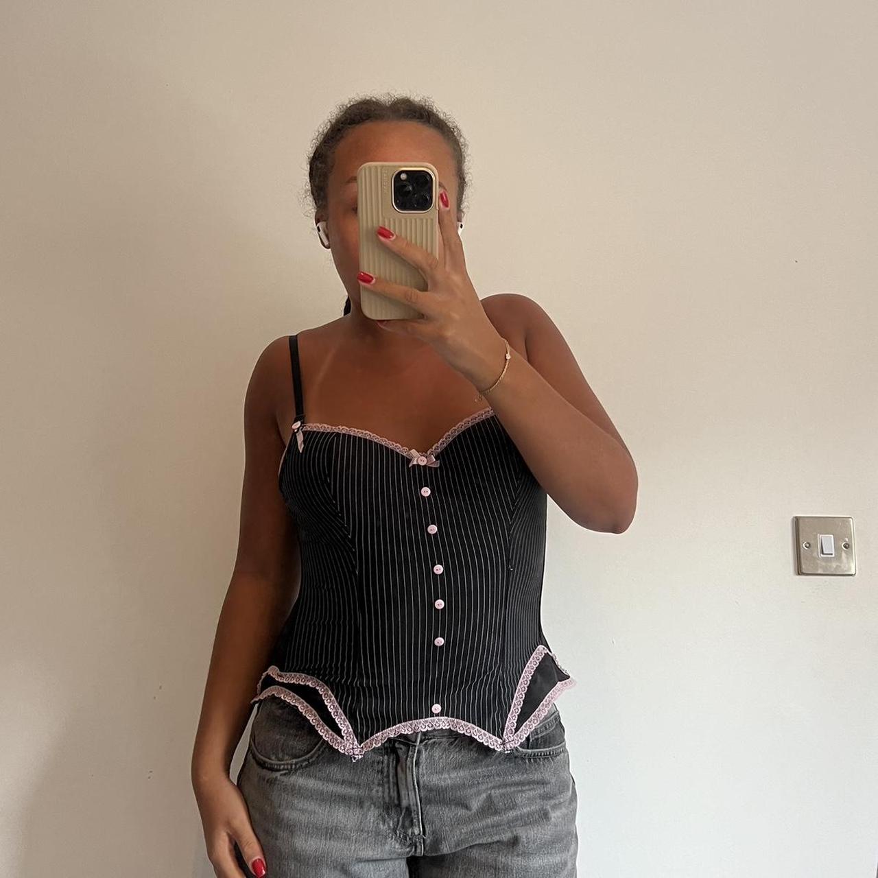 vintage y2k 00s black and white pinstripe corset top. Depop