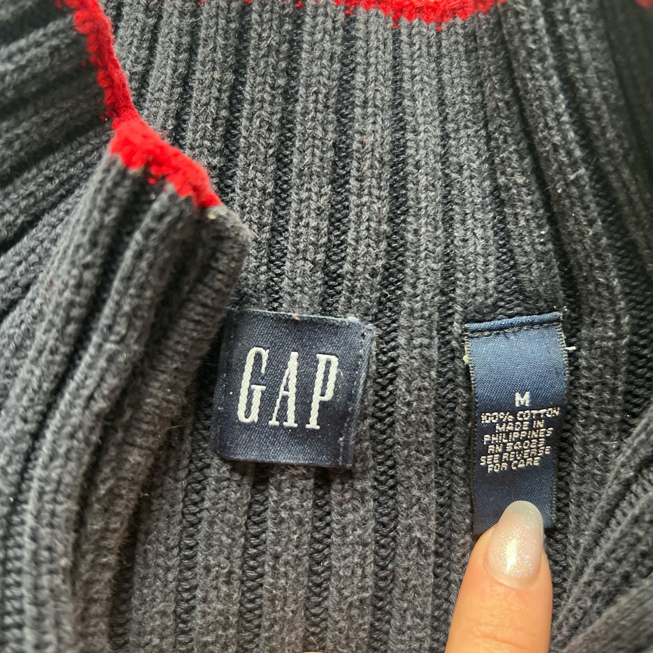 Gap navy blue zip sweater with red collar trim size... Depop