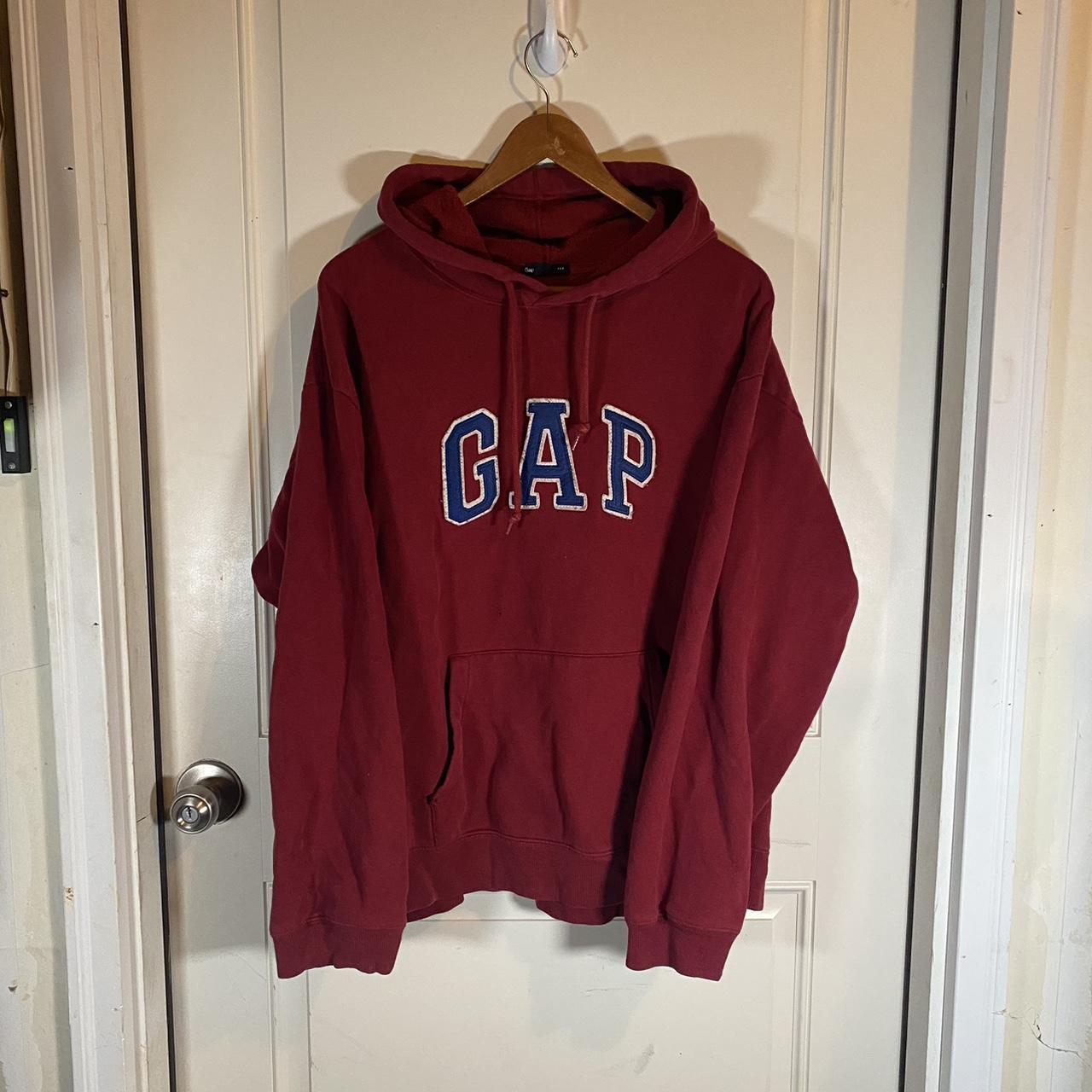 Faded Red and Blue Gap Hoodie Slightly... - Depop