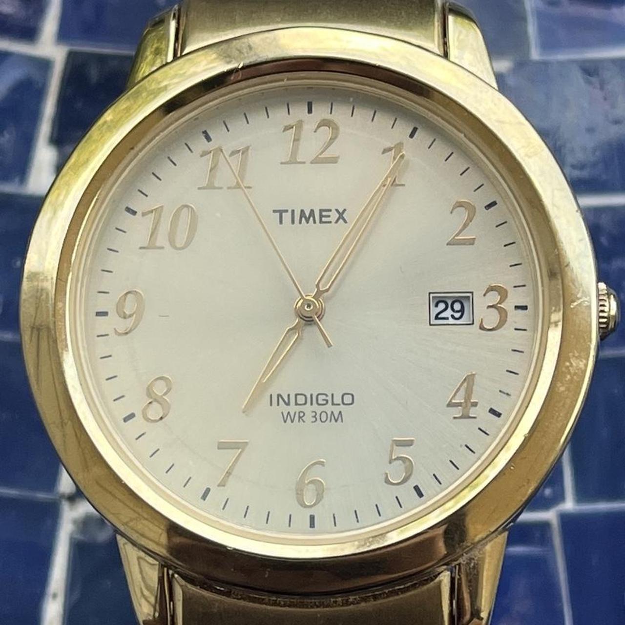 Timex Gold Watch Indiglo Stretch Band Stainless Depop 9746